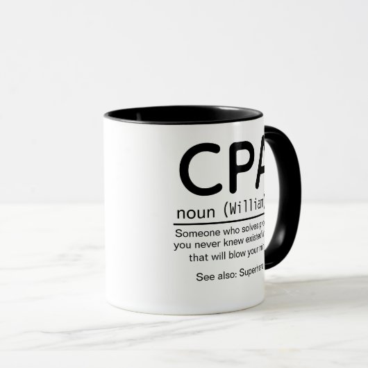 CPA-definitie gepersonaliseerde gift, Mok (Voorkant rechts)