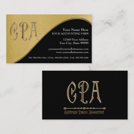 CPA Gold n Black Certified Public Accountant: Visitekaartje (Voorkant / Achterkant)