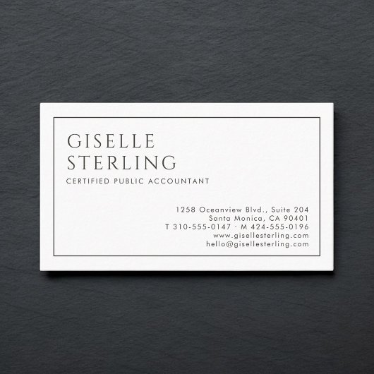 CPA Luxury Minimalist Black White Visitekaartje