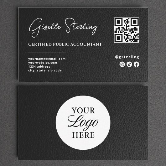 CPA Tax Accountant Preparer QR Code Faux Leather Visitekaartje