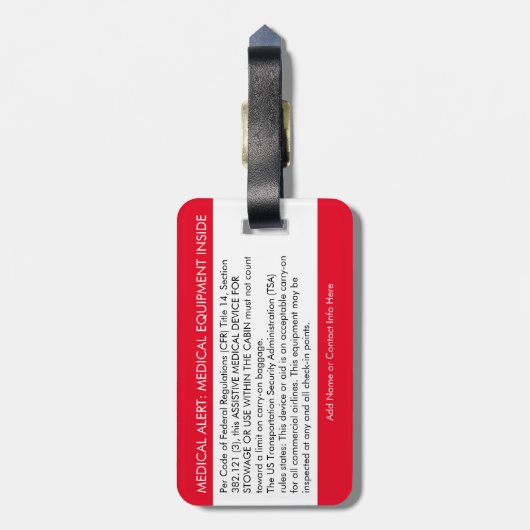 CPAP- of medische waarschuwing op Bagagelabel (Achterkant verticaal)