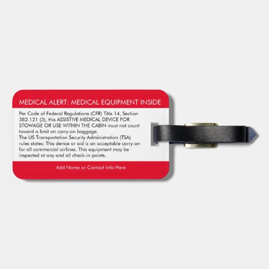 CPAP- of medische waarschuwing op Bagagelabel (Achterkant horizontaal)