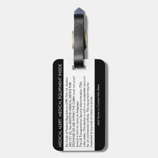 CPAP- of medische waarschuwing op Bagagelabel (Achterkant verticaal)