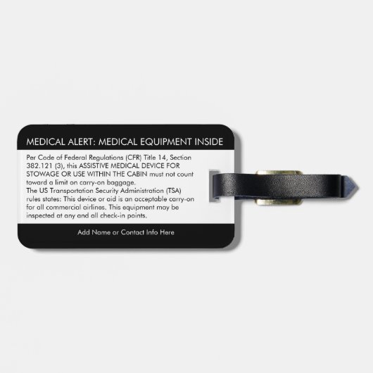 CPAP- of medische waarschuwing op Bagagelabel (Achterkant horizontaal)