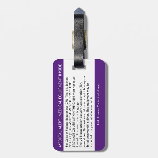 CPAP- of medische waarschuwing op Bagagelabel (Achterkant verticaal)