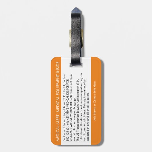 CPAP- of medische waarschuwing op Bagagelabel (Achterkant verticaal)