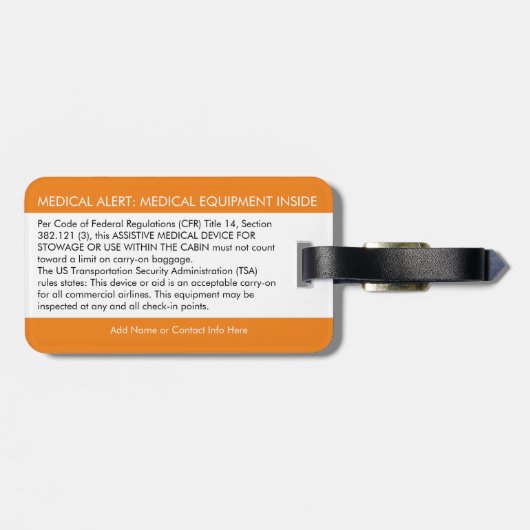 CPAP- of medische waarschuwing op Bagagelabel (Achterkant horizontaal)