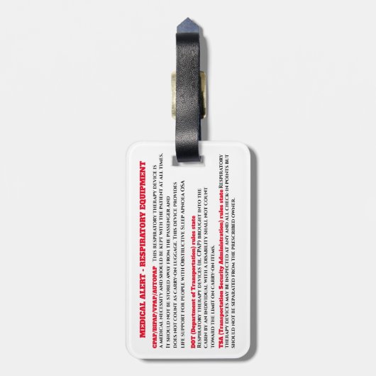 CPAP slaapoppenbewustmakingsreis Bagagelabel (Achterkant verticaal)