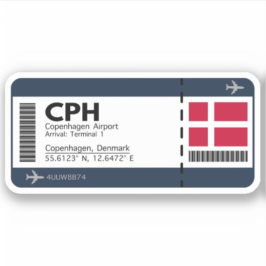 CPH Copenhagen Airport Boarding Pass - Reizen Sticker (Voorkant)