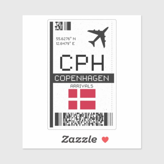 CPH Copenhagen Boarding Pass - Denemarken Reizen Sticker (Vel)