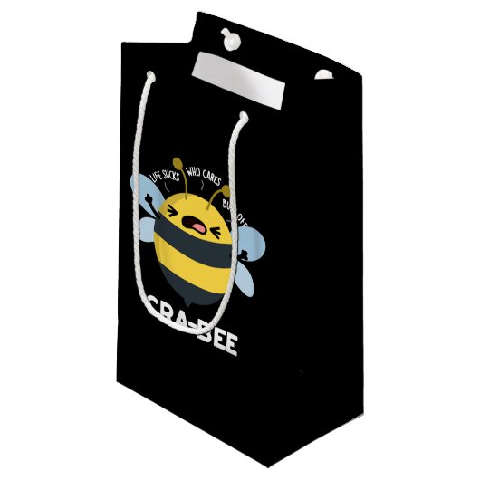 Cra-bee Funny Crabby Bee Pun Dark BG Klein Cadeauzakje (Voorkant Gekanteld)
