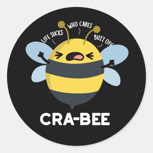 Cra-bee Funny Crabby Bee Pun Dark BG Ronde Sticker (Voorkant)