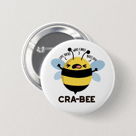 Cra-bee Funny Crabby Bee Pun Ronde Button 5,7 Cm (Voorkant /achterkant)