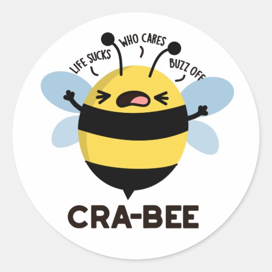 Cra-bee Funny Crabby Bee Pun Ronde Sticker (Voorkant)