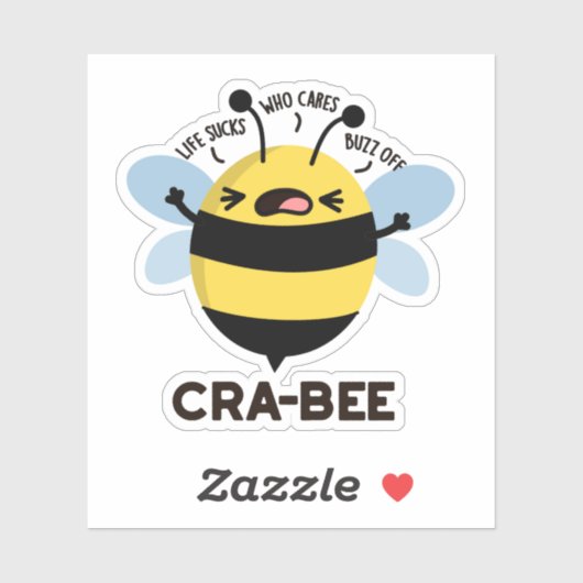 Cra-bee Funny Crabby Bee Pun Sticker (Vel)