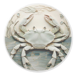 Crab Art Nouveau Faux Relief White & Mint Pastel Keramische Knop