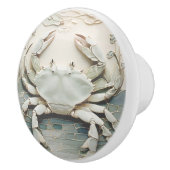Crab Art Nouveau Faux Relief White & Mint Pastel Keramische Knop (Rechts)