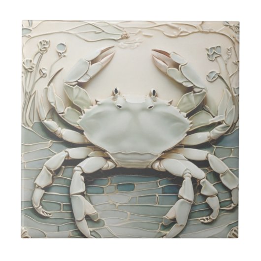 Crab Art Nouveau Faux Relief White & Mint Pastel Tegeltje (Voorkant)