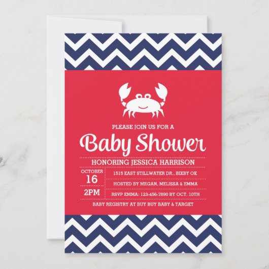 Crab Baby shower Invitation, nautische Invitation Kaart (Voorkant)