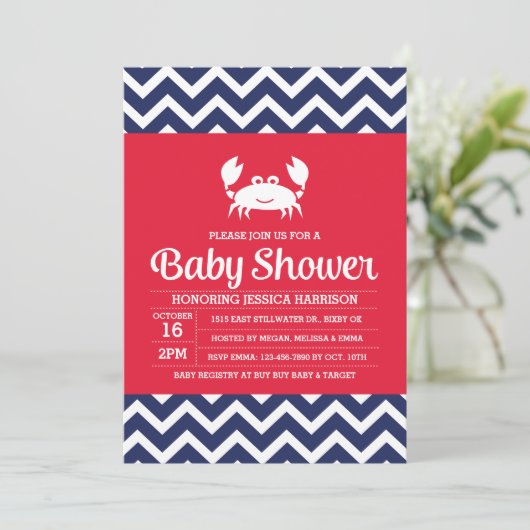 Crab Baby shower Invitation, nautische Invitation Kaart (Staand voorkant)