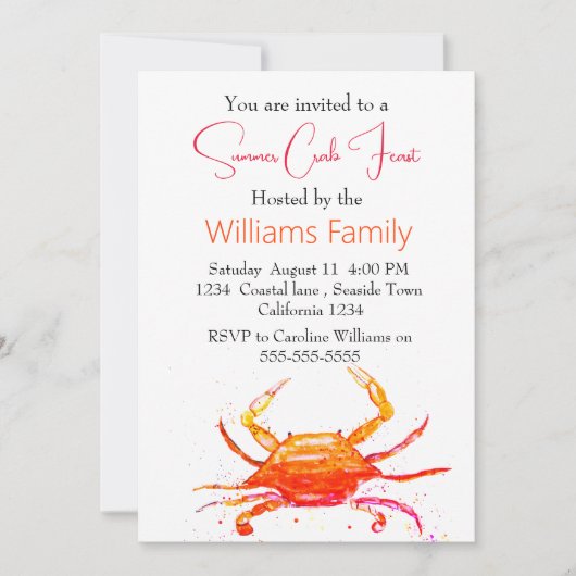 Crab Beach Kust Nautische zeevruchten Kook Kaart (Voorkant)