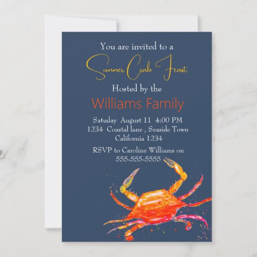 Crab Beach Kust Nautische zeevruchten Kook Kaart (Voorkant)