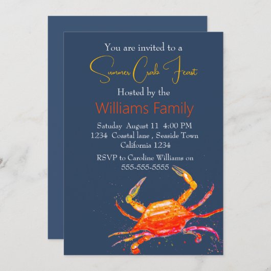 Crab Beach Kust Nautische zeevruchten Kook Kaart (Voorkant / Achterkant)