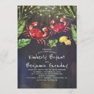 Crab Beach Palm String Lights Wedding Kaart