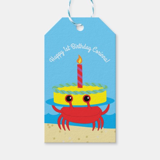 Crab Beach verjaardagsfeestje Cadeaulabel (Voorkant)