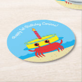 Crab Beach verjaardagsfeestje Ronde Kartonnen Onderzetter (Gebogen)