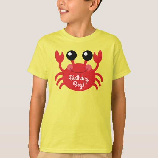 Crab Birthday Boy Cute Cartoon Kinder T-Shirt (Voorkant)