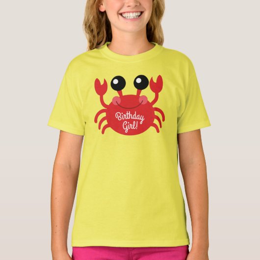 Crab Birthday Girl Cute Cartoon Kinder T-shirt (Voorkant)