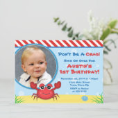 Crab Birthday Invitation Nautical 1st Birthday Kaart (Staand voorkant)