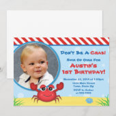 Crab Birthday Invitation Nautical 1st Birthday Kaart (Voorkant / Achterkant)