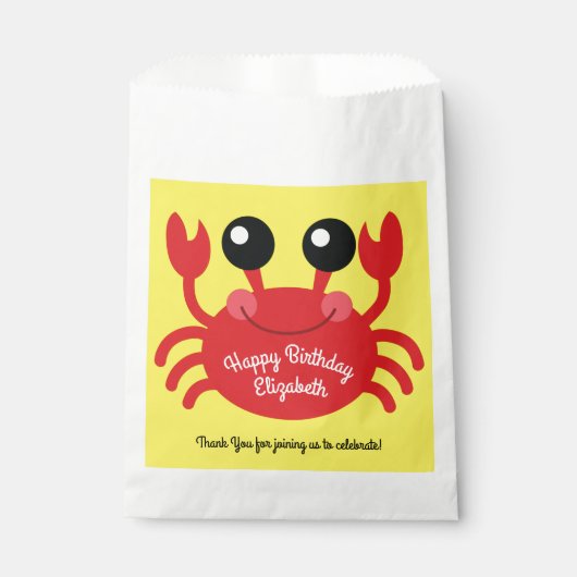 Crab Birthday Party Cute Cartoon Kinder Bedankzakje (Voorkant)