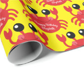 Crab Birthday Party Cute Cartoon Kinder Cadeaupapier (Rol Hoek)