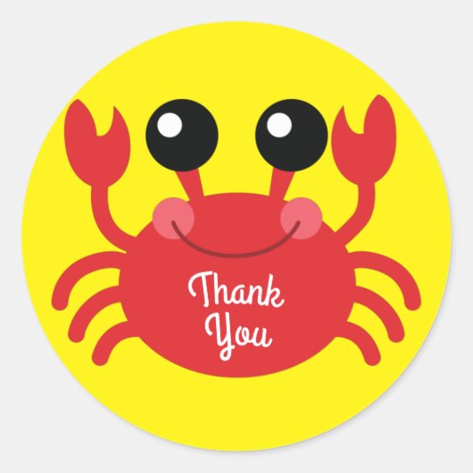 Crab Birthday Party Cute Cartoon Kinder Hartelijk  Ronde Sticker (Voorkant)
