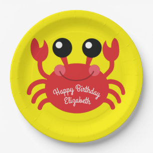 Crab Birthday Party Cute Cartoon Kinder Papieren Bordje