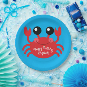 Crab Birthday Party Cute Cartoon Kinder Papieren Bordje