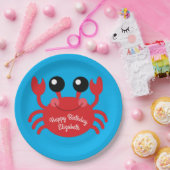 Crab Birthday Party Cute Cartoon Kinder Papieren Bordje (Feest)