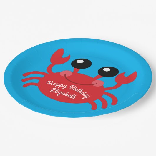 Crab Birthday Party Cute Cartoon Kinder Papieren Bordje (Gekanteld)