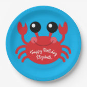 Crab Birthday Party Cute Cartoon Kinder Papieren Bordje (Voorkant)
