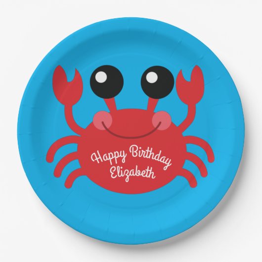 Crab Birthday Party Cute Cartoon Kinder Papieren Bordje (Voorkant)