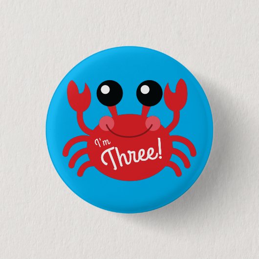 Crab Birthday Party Cute Cartoon Kinder Ronde Button 3,2 Cm (Voorkant)