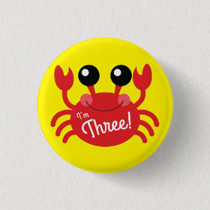Crab Birthday Party Cute Cartoon Kinder Ronde Button 3,2 Cm