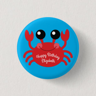 Crab Birthday Party Cute Cartoon Kinder Ronde Button 3,2 Cm