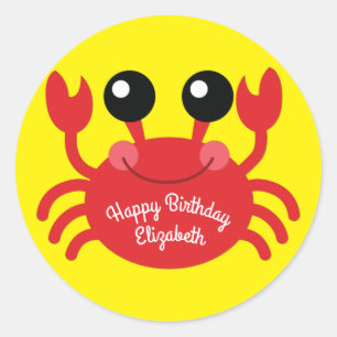 Crab Birthday Party Cute Cartoon Kinder Ronde Sticker
