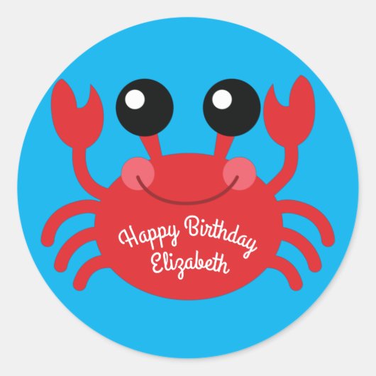 Crab Birthday Party Cute Cartoon Kinder Ronde Sticker (Voorkant)