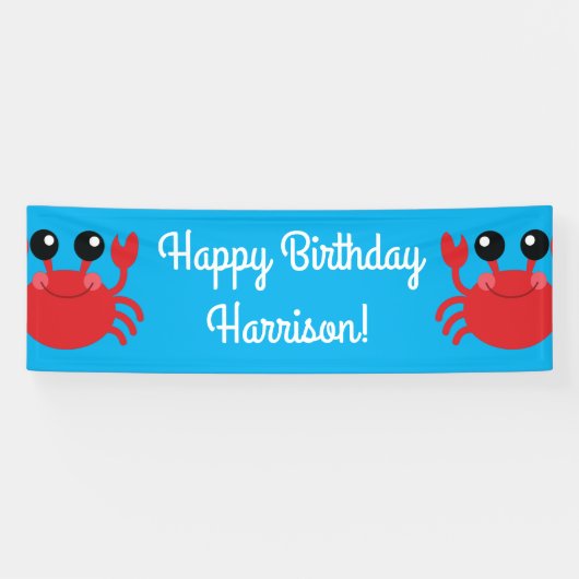 Crab Birthday Party Cute Cartoon Kinder Spandoek (Horizontaal)