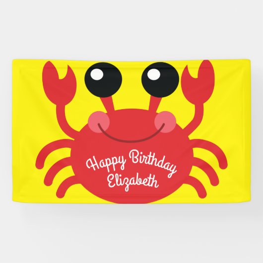 Crab Birthday Party Cute Cartoon Kinder Spandoek (Horizontaal)